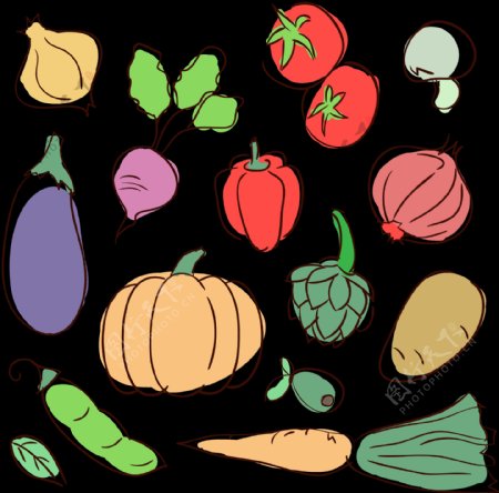 手绘彩色蔬菜插图免抠png透明图层素材