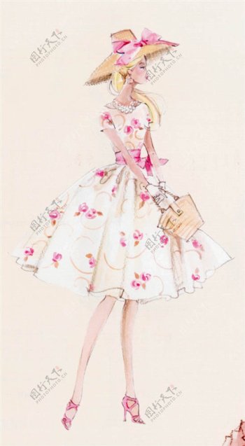 粉色花朵连衣裙设计图