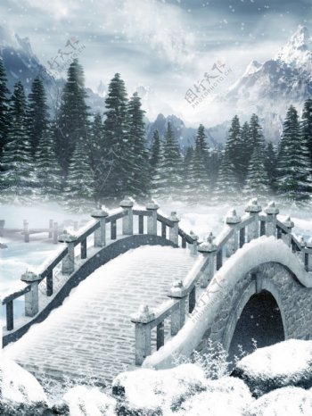 拱桥雪景图片