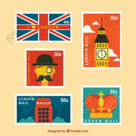 5款英国元素邮票矢量素材