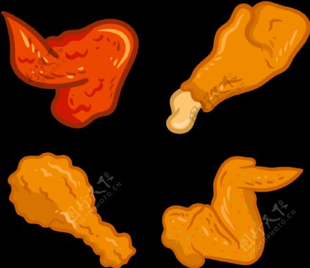 橙色炸鸡鸡腿鸡翅免抠png透明图层素材