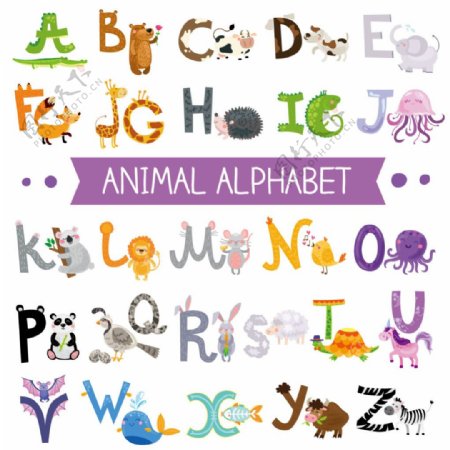 卡通动物字母印花