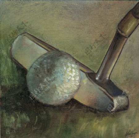 高尔夫球油画图片