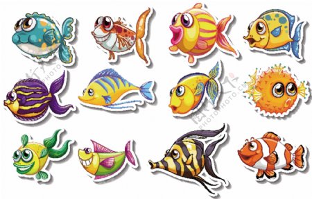 各种五彩鱼类卡通形象