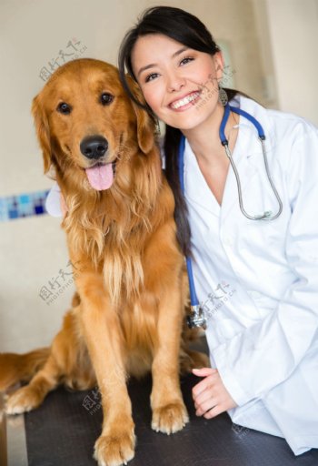 微笑的美女医生和小狗图片