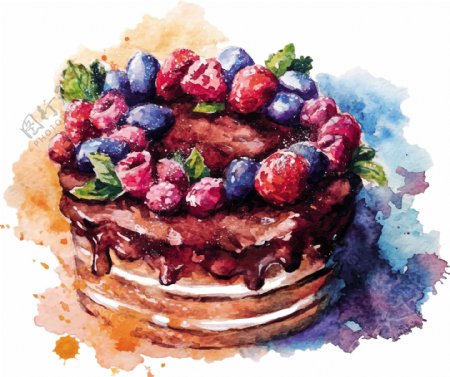 水彩绘水果蛋糕