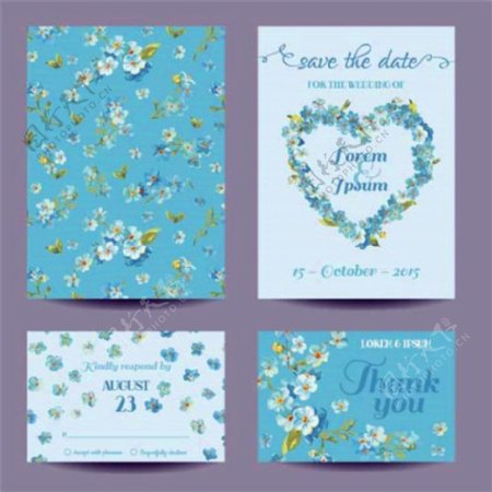 蓝色植物花朵婚礼卡片图片