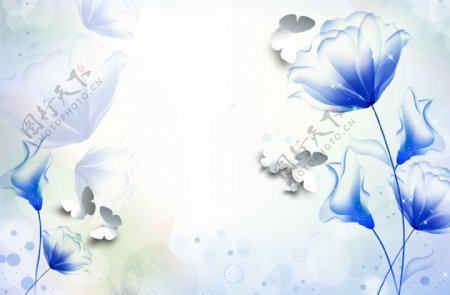 蓝色花朵时尚背景墙