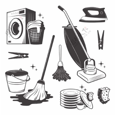 家庭清洁工具设计矢量素材图片