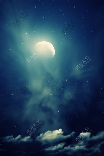 美丽月亮与梦幻星空图片