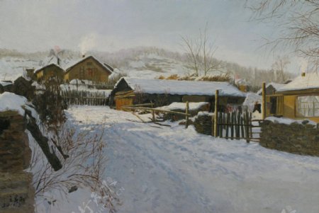冬天雪景油画图片