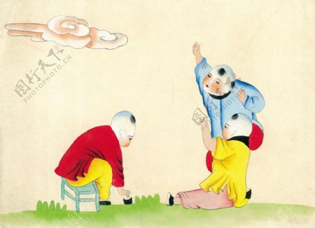 古代儿童插画图片