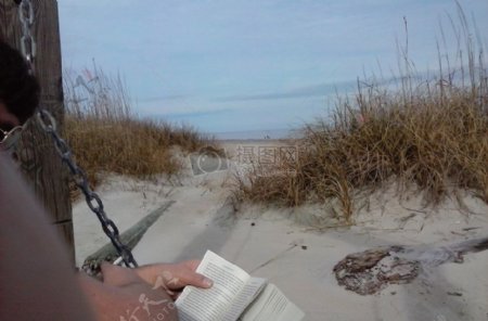 风景海滩沙水海洋沙丘书阅读秋千