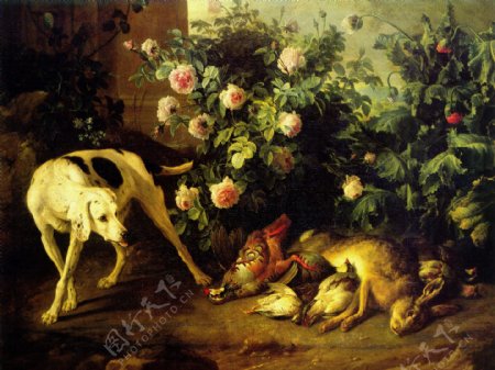 油画动物花朵装饰画
