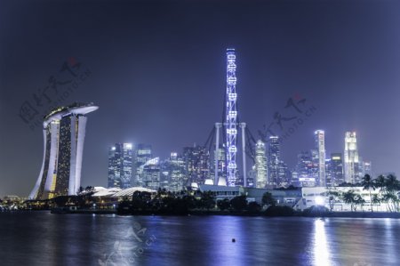 江边的城市夜景图片
