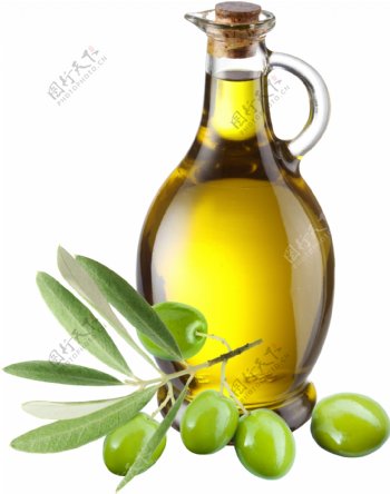 橄榄果和油瓶图片