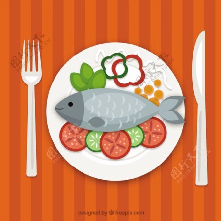 卡通矢量鱼菜品
