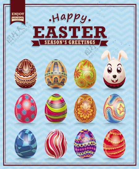 排列好的彩蛋复活节海报矢量