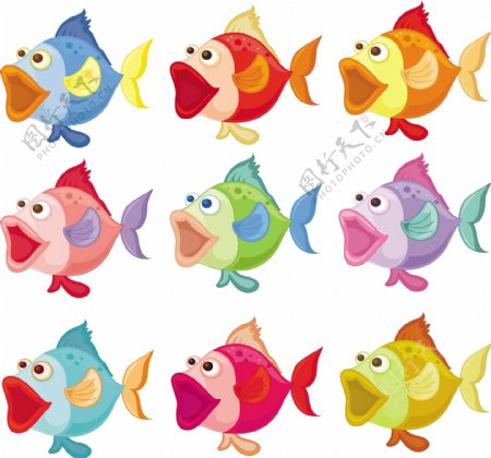彩色的小鱼插图矢量素材