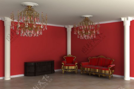 红色欧式家具客厅设计图片