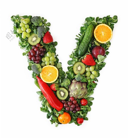 蔬菜水果组成的字母V