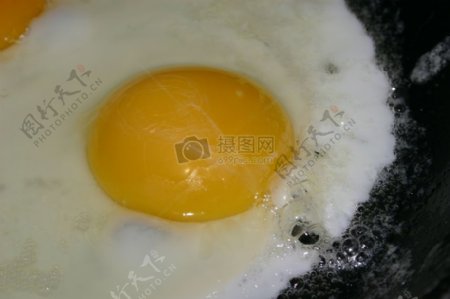铁锅中的煎蛋
