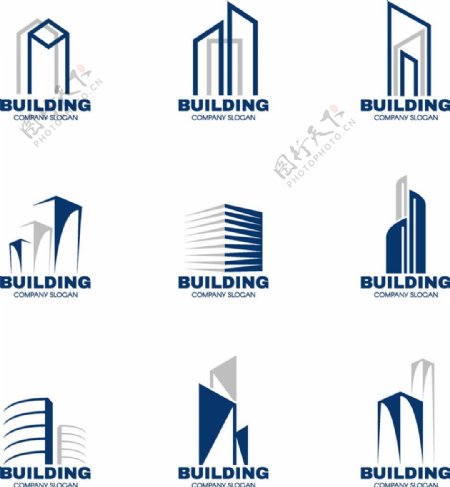 蓝色建筑标志图片