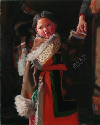 藏族女孩油画写生图片