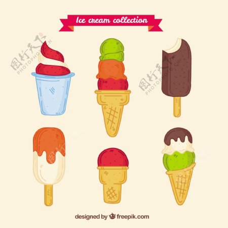 各种手绘美味冰淇淋雪糕图标