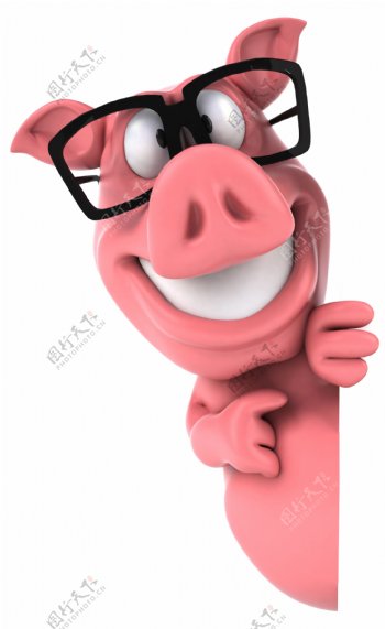 戴着黑框眼镜的3D小猪图片
