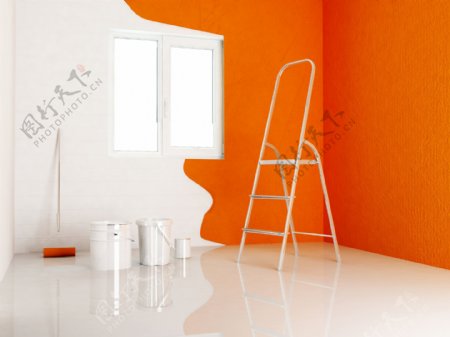 粉刷橙色墙壁