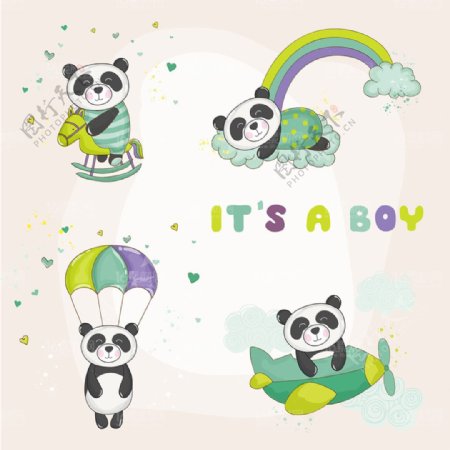 可爱的卡通熊猫动物图标矢量素材
