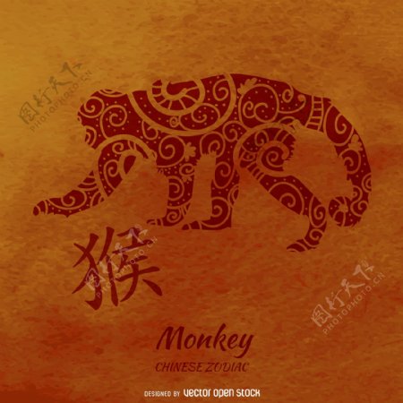 矢量高清中国风的矢量纹理猴子