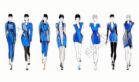 8款蓝色女装设计图
