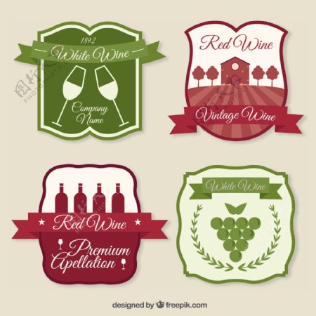 几个红色绿色葡萄酒标签