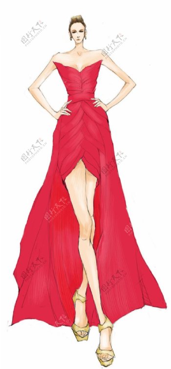 红色长裙设计图