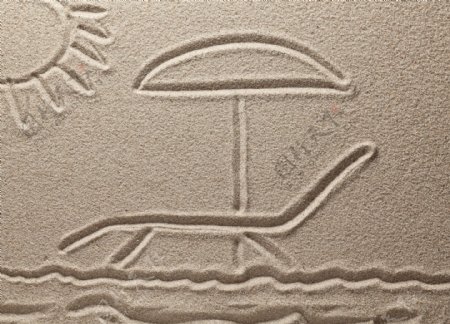 沙子子上的躺椅插画图片