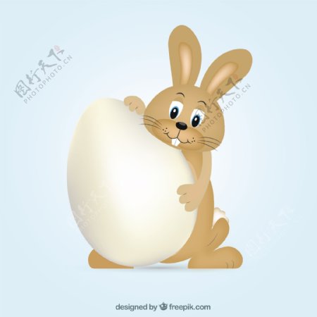 复活节蛋的棕色兔子