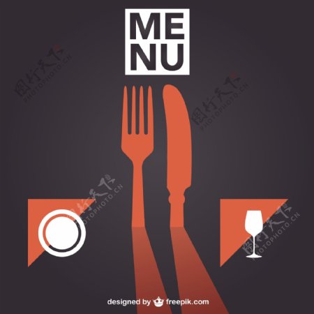 餐厅菜单用红色的叉和刀