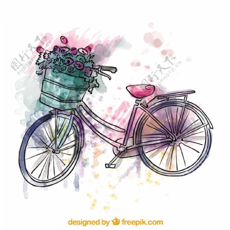 水彩画的老式自行车
