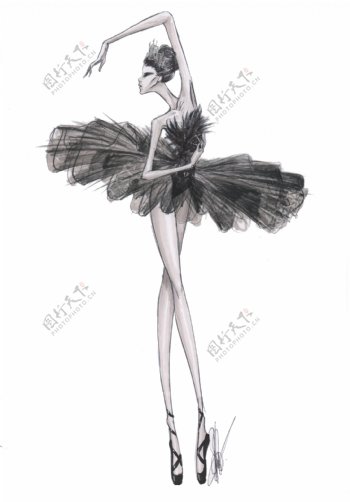 黑色芭蕾舞裙设计图