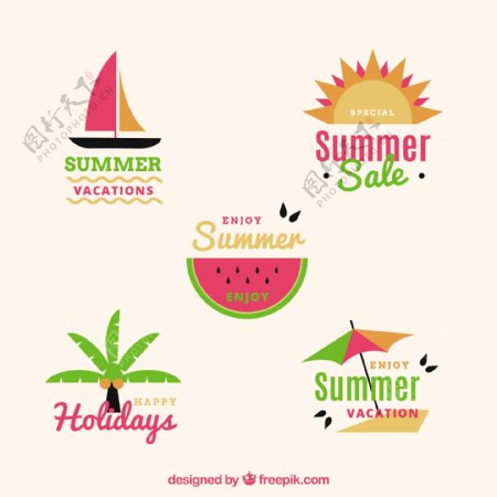 五个夏季假期促销贴纸图标