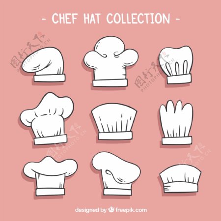 手绘不同的厨师帽子图标