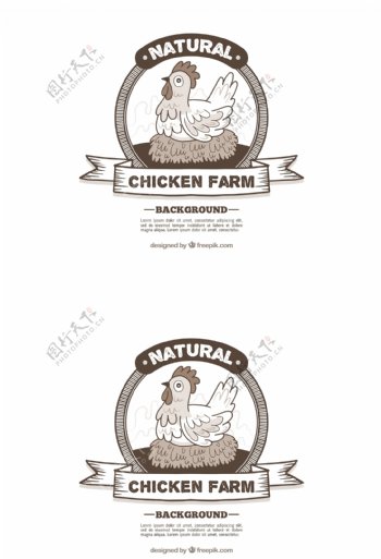 复古风格农场母鸡徽章图标