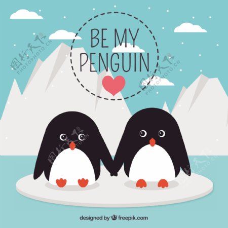漂亮的爱情场面与企鹅