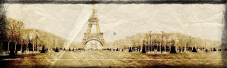简约时尚羊皮纸黄色巴黎景观