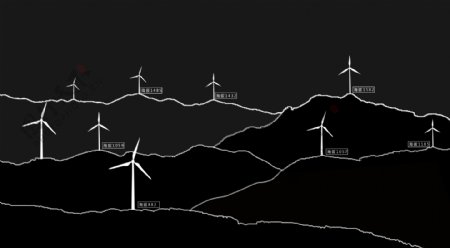 风力发电线描黑白图