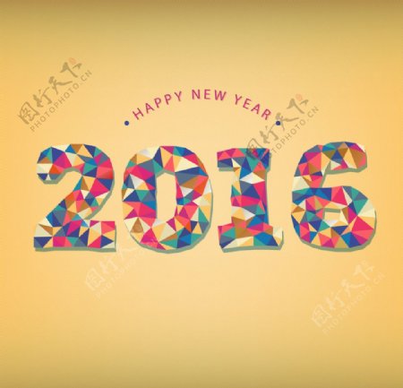 2016新年几何彩色数字海报