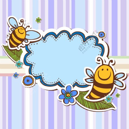 创意蜜蜂剪贴语言框矢量素材