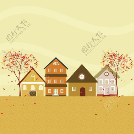 秋季房子草地背景图